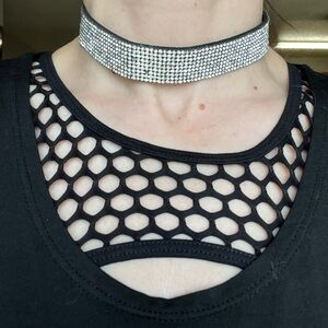 Crystal Rhinestone Black Choker Necklace - Sparkling Silver Accent